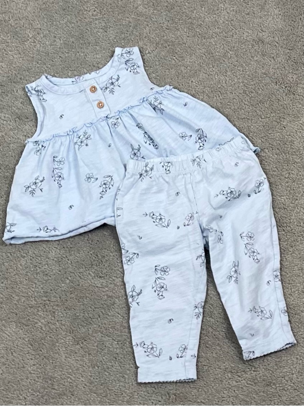 Carter's Baby Girl 2-Piece Floral Outfit Set - Light Blue, Size 9 Months